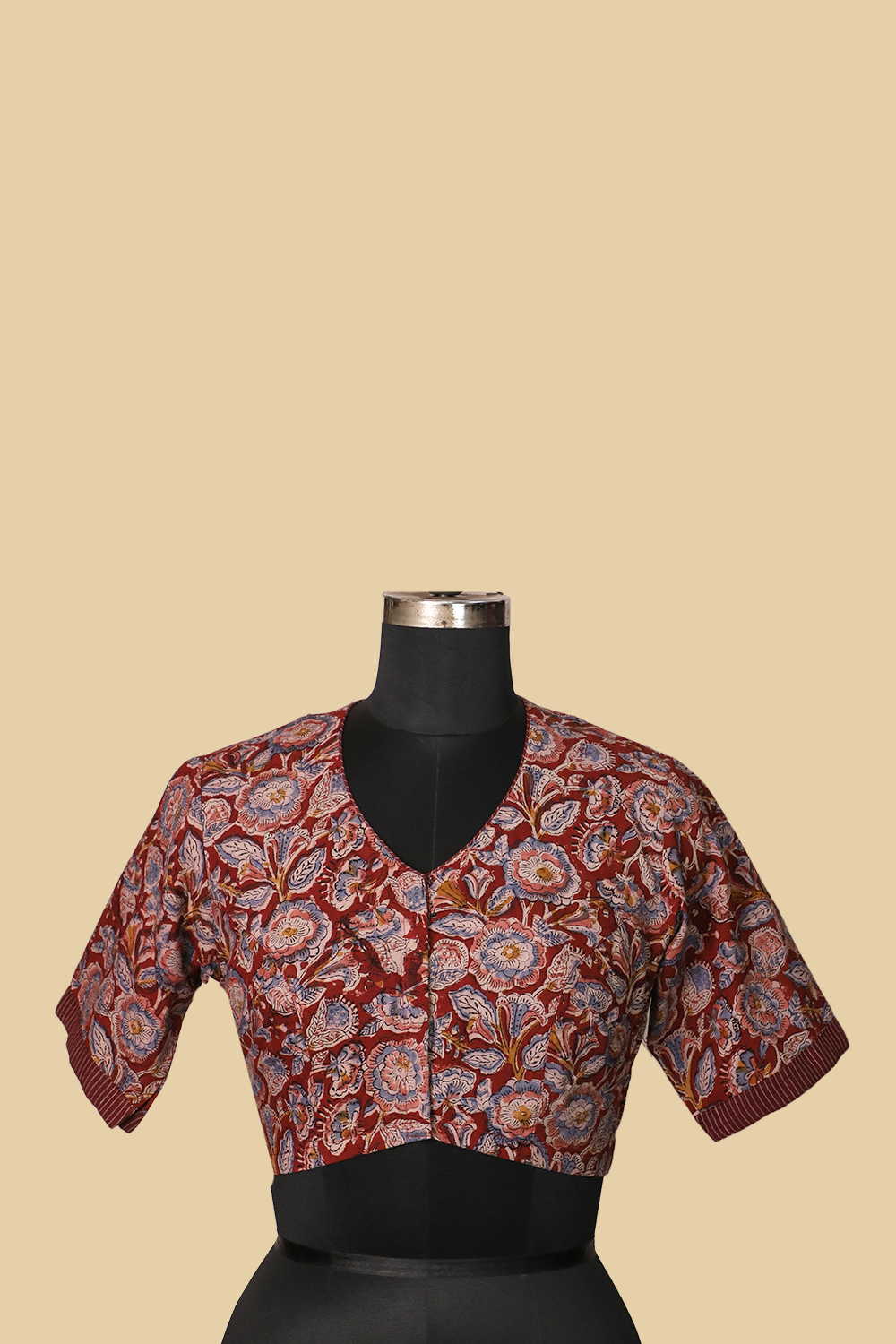 Printed Kalamkari with Close Neck Stitched Blouse 32,34,36,38,40,42 - Image 3