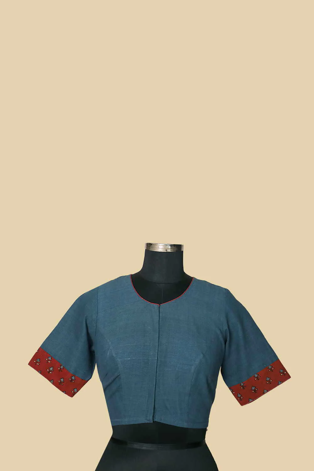 Blue Handspun with Ajrak Stitched Blouse 32,34,36,38,40,42 - Image 2
