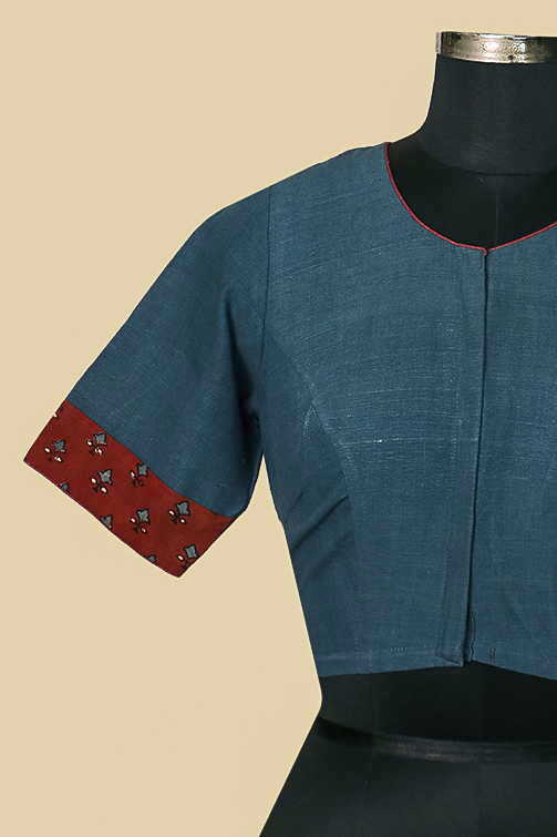 Blue Handspun with Ajrak Stitched Blouse 32,34,36,38,40,42 - Image 5