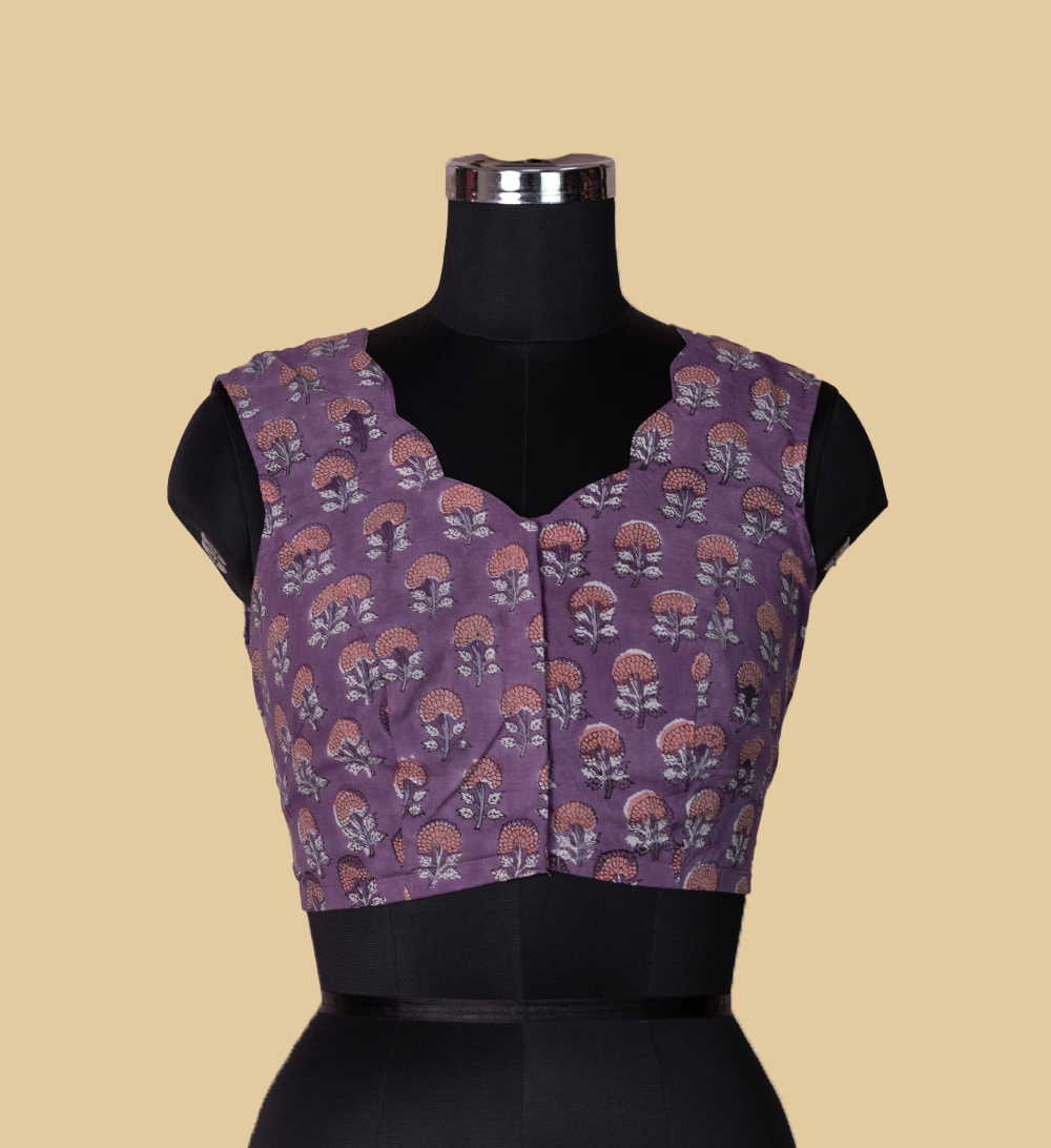 Lilac Sanganeri Scallop Neck Stitched Blouse - 34,36,38,40,42 - Image 2