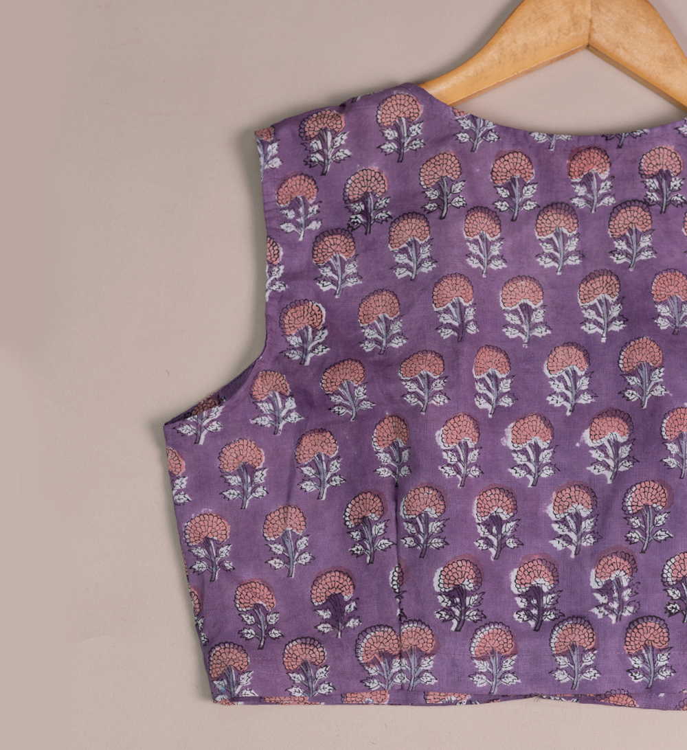 Lilac Sanganeri Scallop Neck Stitched Blouse - 34,36,38,40,42 - Image 3
