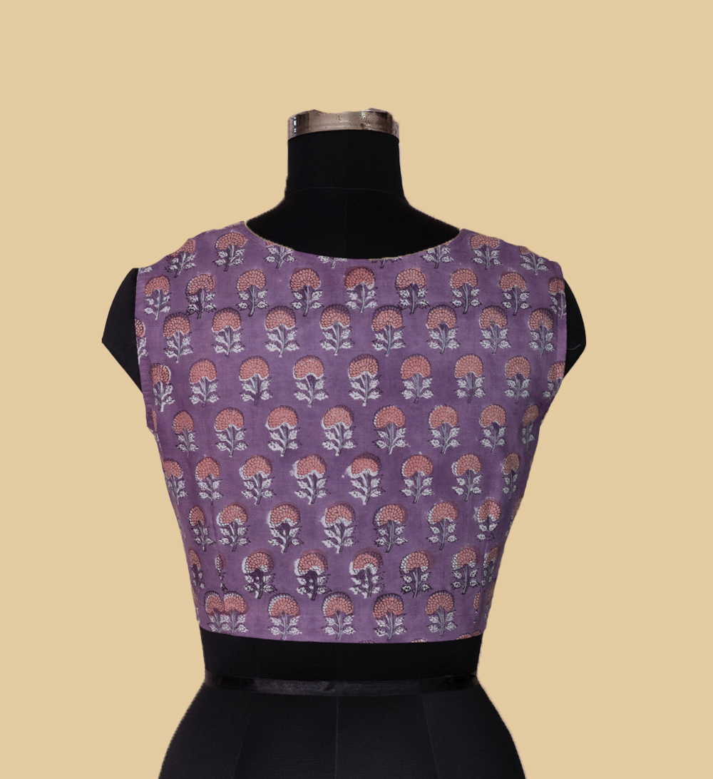 Lilac Sanganeri Scallop Neck Stitched Blouse - 34,36,38,40,42 - Image 4