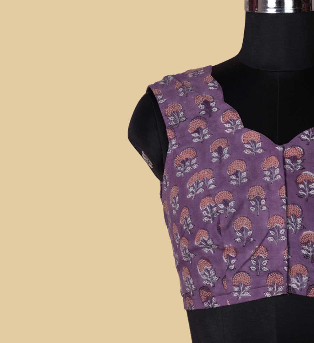 Lilac Sanganeri Scallop Neck Stitched Blouse - 34,36,38,40,42 - Image 5