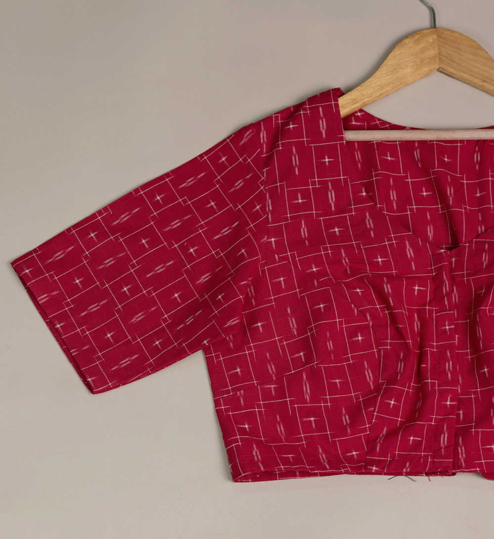 Candy Red Pochamally Ikat Stitched Blouse - 32,34,36,38,40,42 - Image 2
