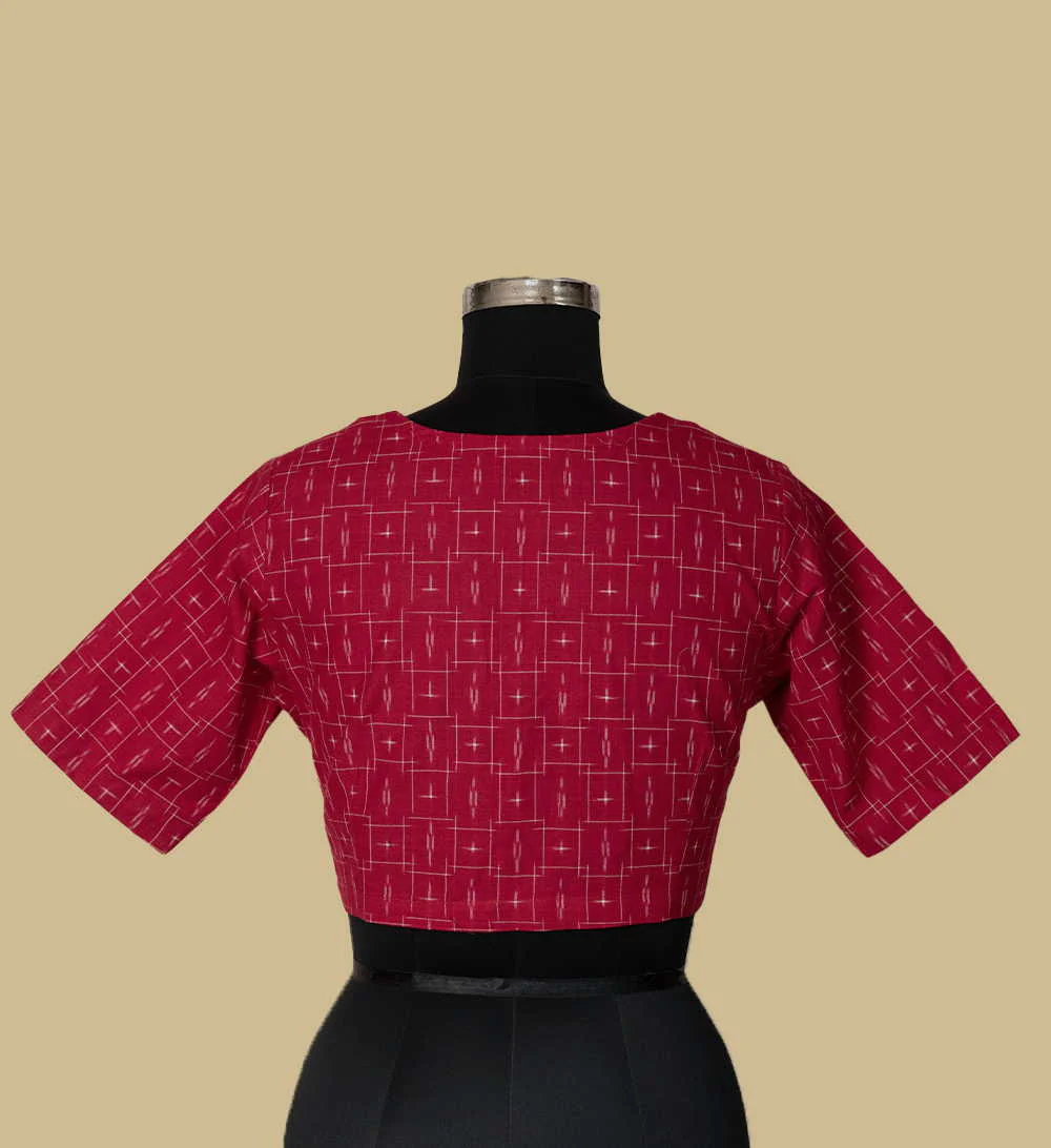 Candy Red Pochamally Ikat Stitched Blouse - 32,34,36,38,40,42 - Image 4