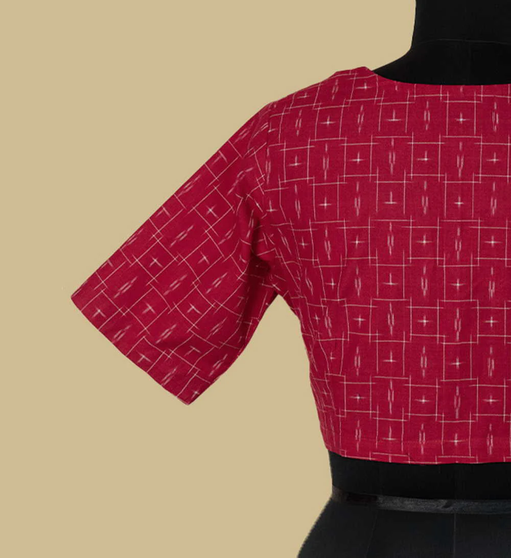 Candy Red Pochamally Ikat Stitched Blouse - 32,34,36,38,40,42 - Image 6