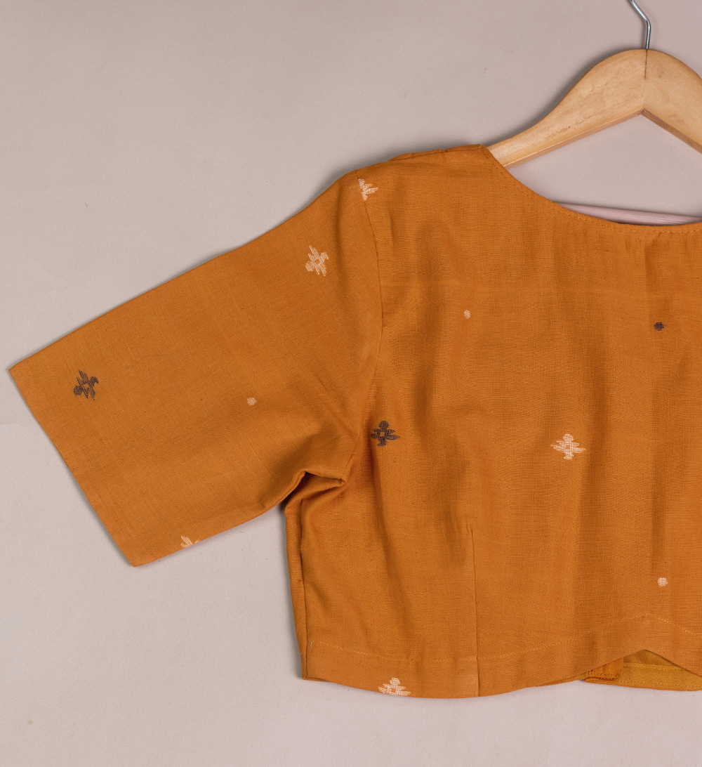 Mustard Jamdani with a V Back Hem Stitched Blouse - 32,34,36,38,40,42 - Image 2