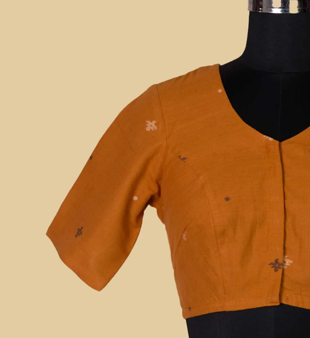 Mustard Jamdani with a V Back Hem Stitched Blouse - 32,34,36,38,40,42 - Image 6