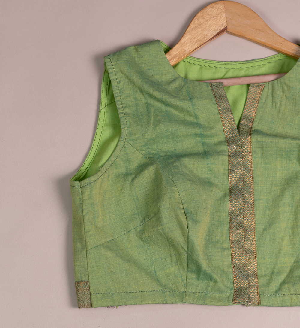 Dual Shaded Green Sleeveless Mangalagiri Stitched Blouse - 36,38,40,42 - Image 2