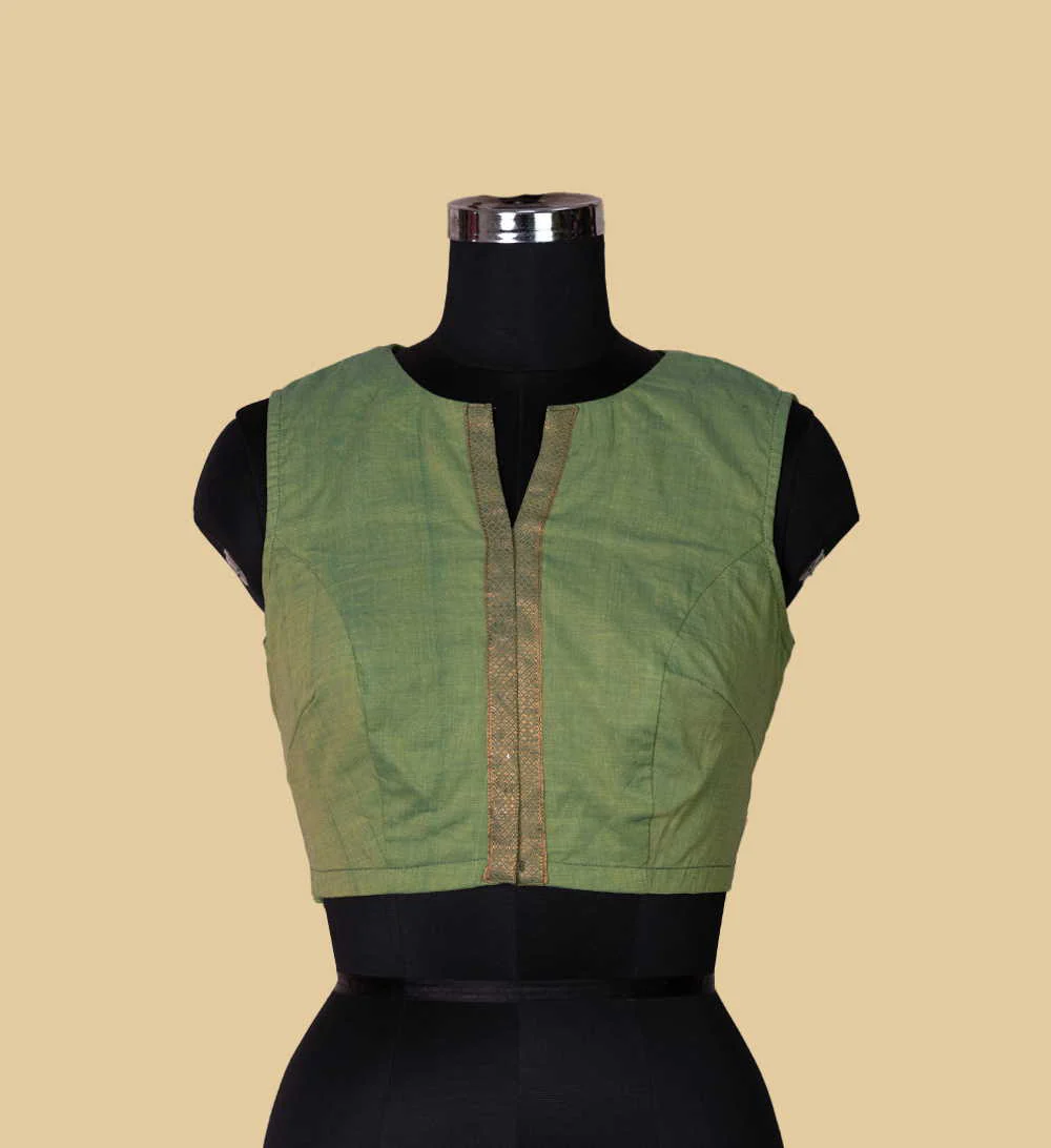 Dual Shaded Green Sleeveless Mangalagiri Stitched Blouse - 36,38,40,42 - Image 3