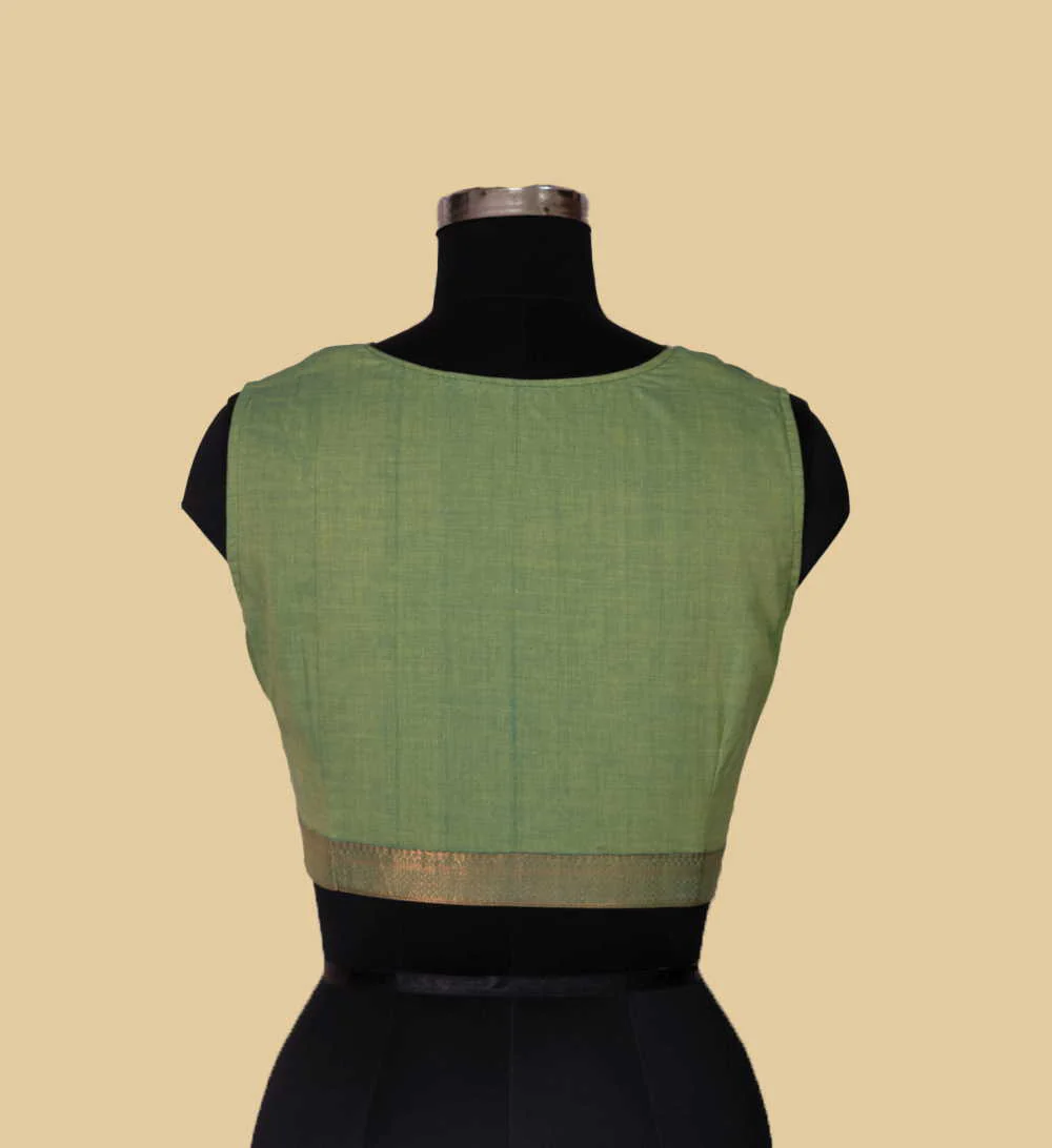 Dual Shaded Green Sleeveless Mangalagiri Stitched Blouse - 36,38,40,42 - Image 4