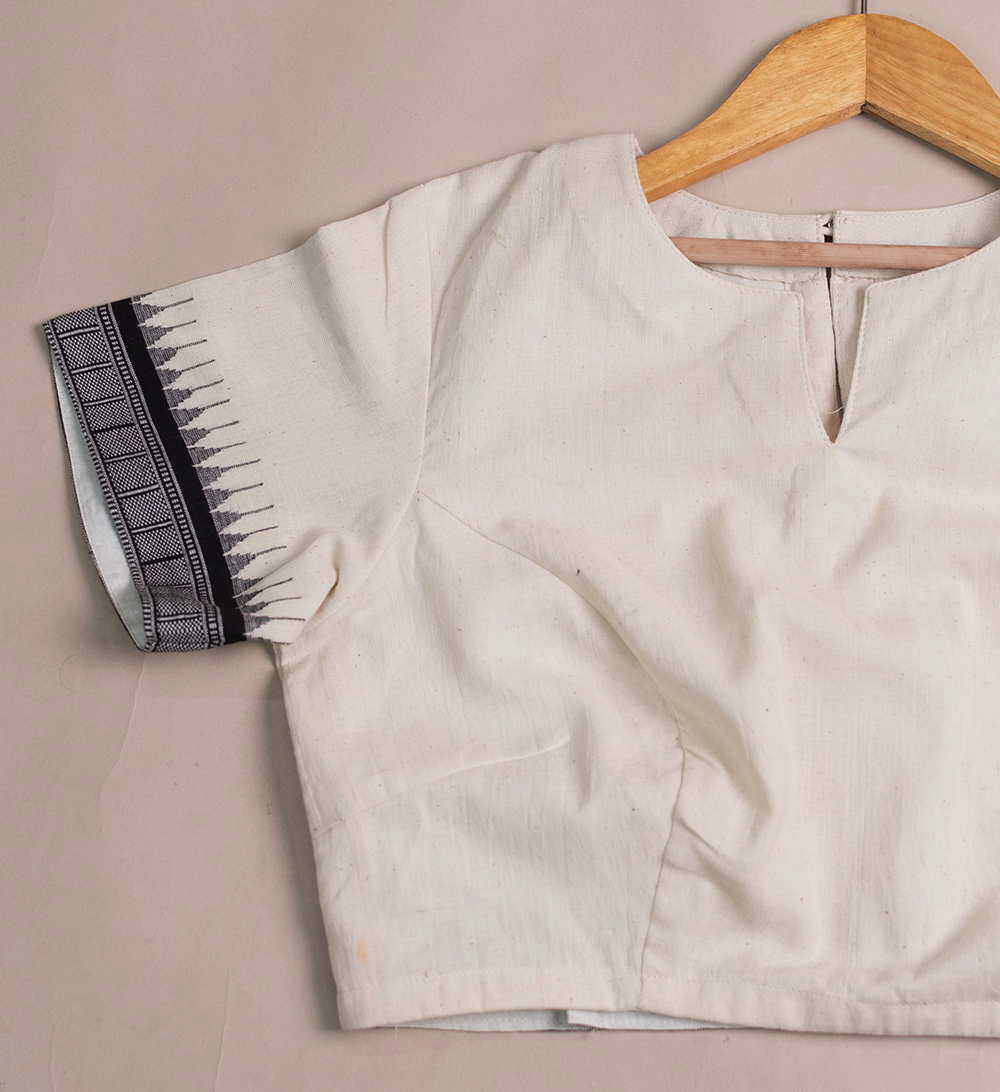 Ivory Handspun Temple Border Stitched Blouse - 36,38,40,42 - Image 2