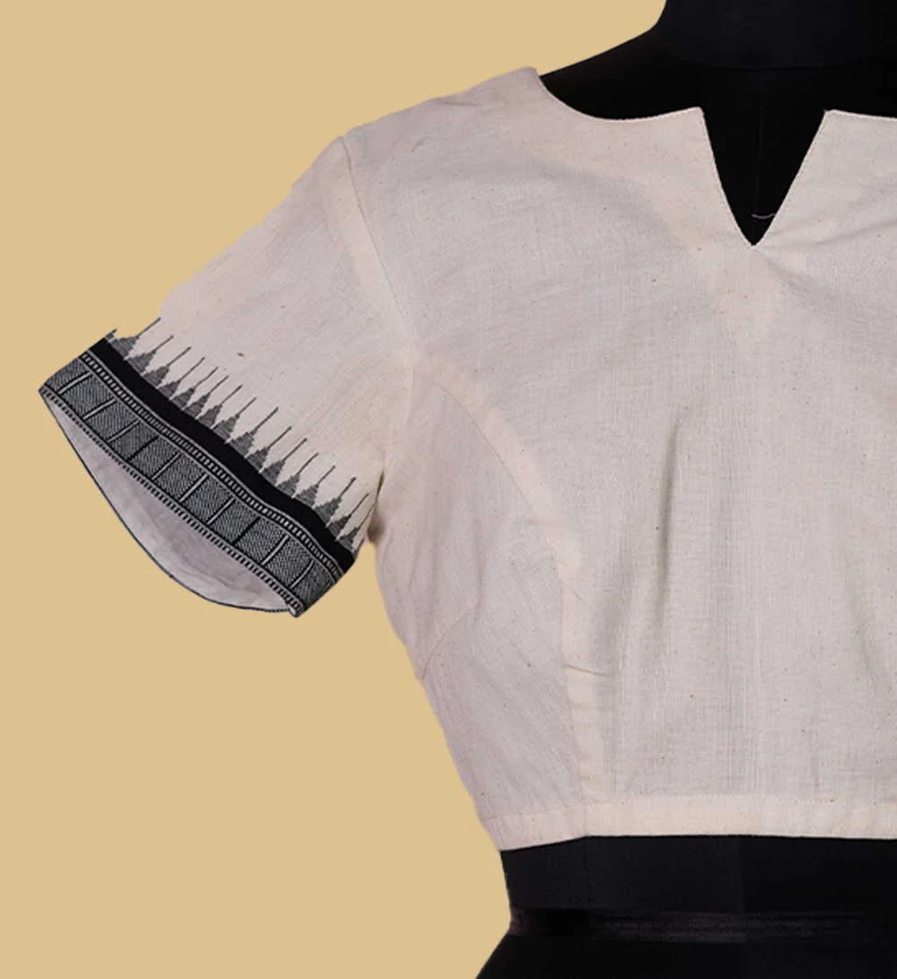 Ivory Handspun Temple Border Stitched Blouse - 36,38,40,42 - Image 3