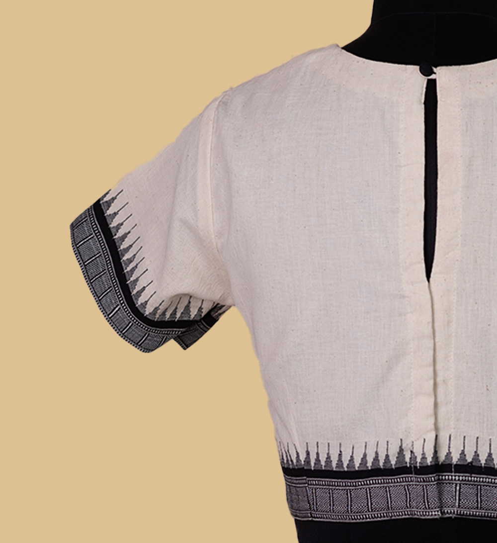 Ivory Handspun Temple Border Stitched Blouse - 36,38,40,42 - Image 6