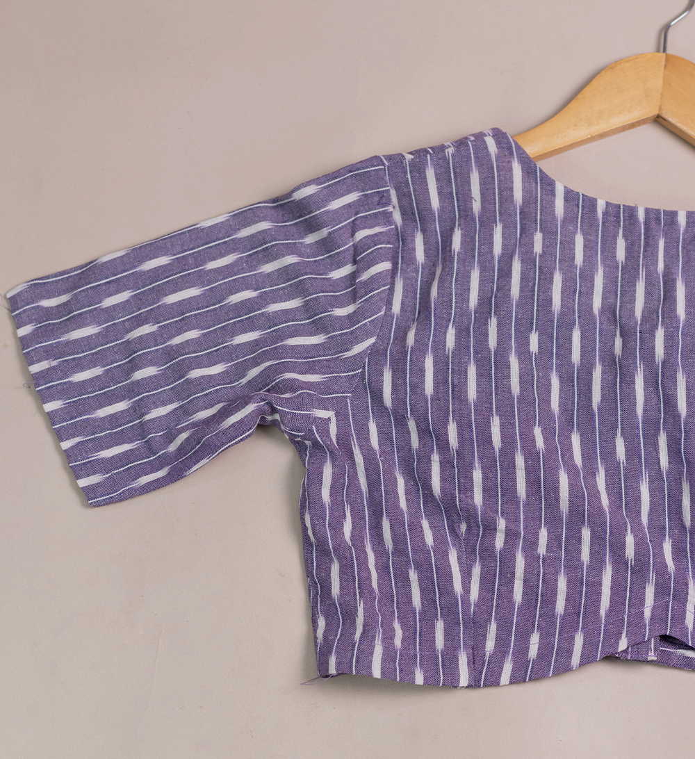 Iris Purple Ikat with a V Back Hem Stitched Blouse - 32,34,36,38,40,42 - Image 2