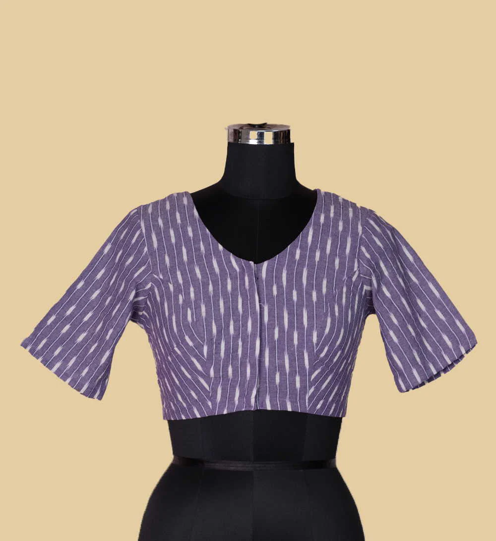 Iris Purple Ikat with a V Back Hem Stitched Blouse - 32,34,36,38,40,42 - Image 3