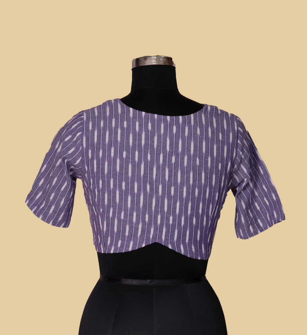 Iris Purple Ikat with a V Back Hem Stitched Blouse - 32,34,36,38,40,42 - Image 4