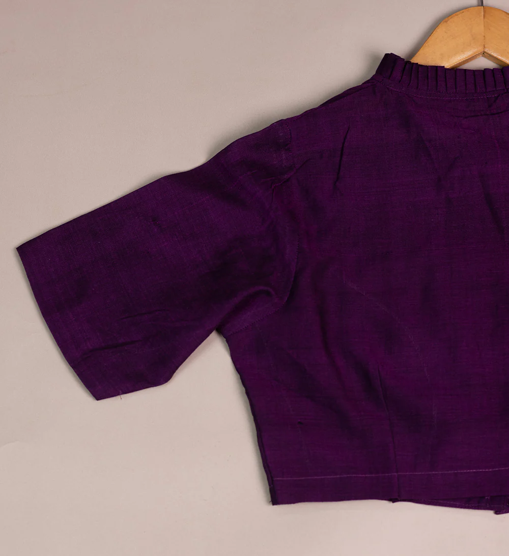 Deep Purple Mangalgiri Ruffle Neck Stitched Blouse - 32,34,36,38,40,42 - Image 2