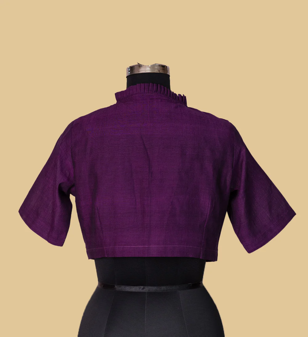 Deep Purple Mangalgiri Ruffle Neck Stitched Blouse - 32,34,36,38,40,42 - Image 3