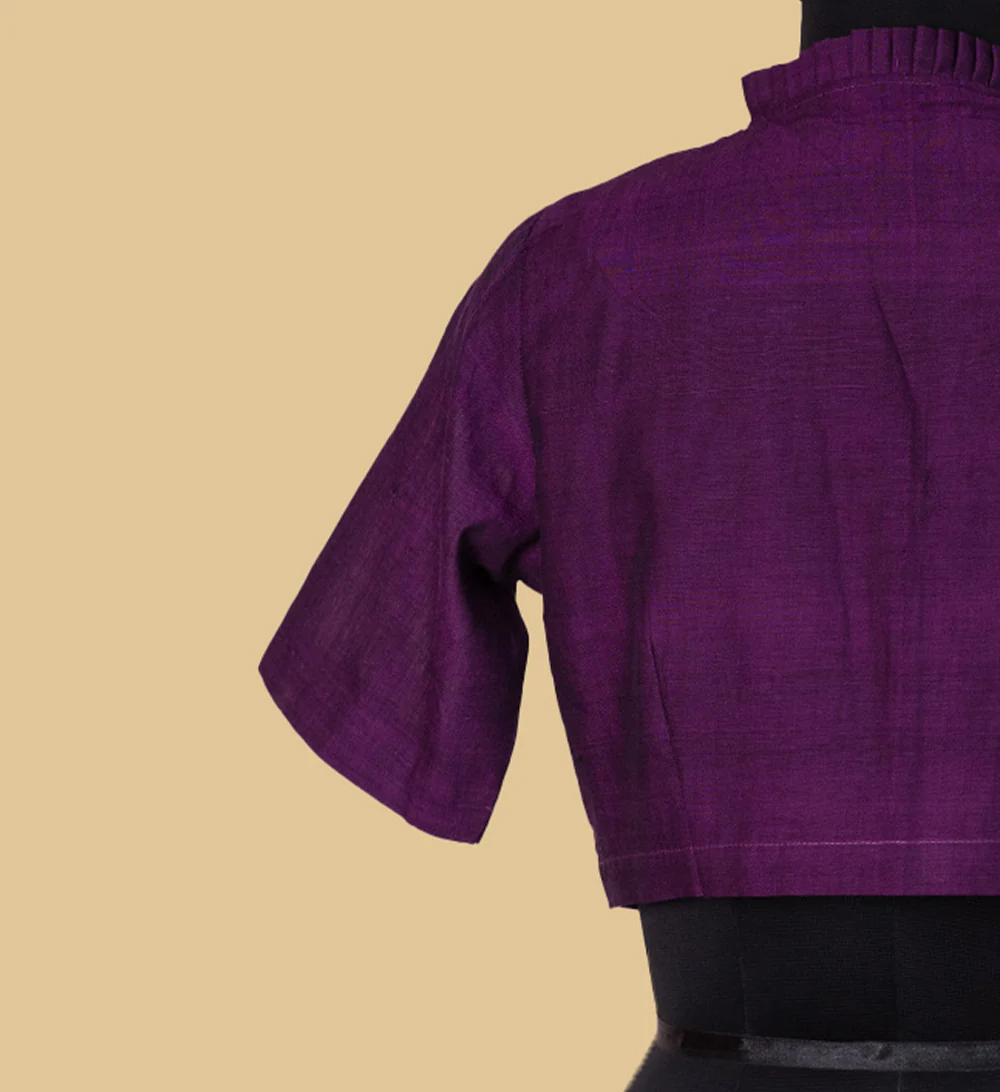 Deep Purple Mangalgiri Ruffle Neck Stitched Blouse - 32,34,36,38,40,42 - Image 5