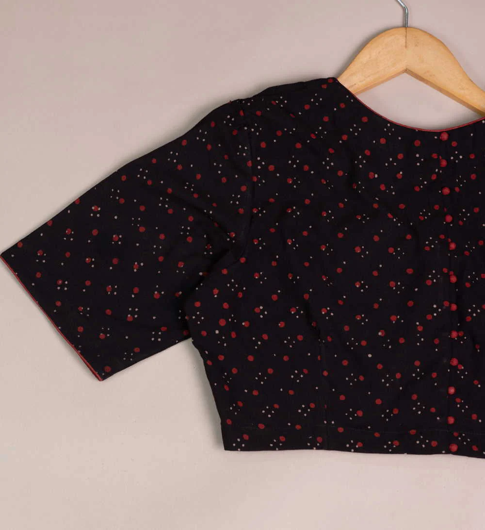 Black Ajrak with Potli Buttons Stitched Blouse - 32,34,36,38,40,42