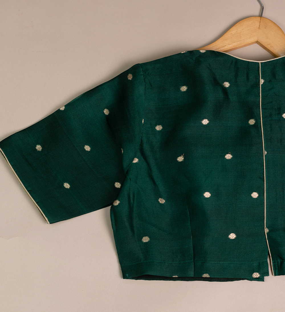 Green Banarasi Organza Silk Stitched Blouse - 34,36,38,40,42