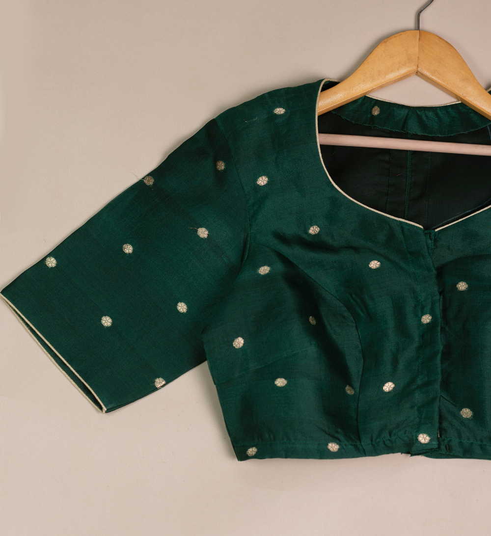 Green Banarasi Organza Silk Stitched Blouse - 34,36,38,40,42 - Image 2