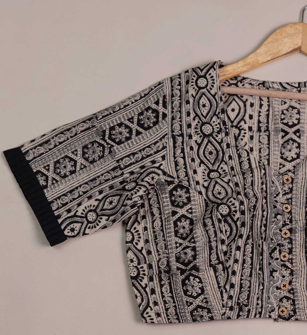 Printed Kalamkari Ruffle Detailing Stitched Blouse - 32,34,36,38,40,42