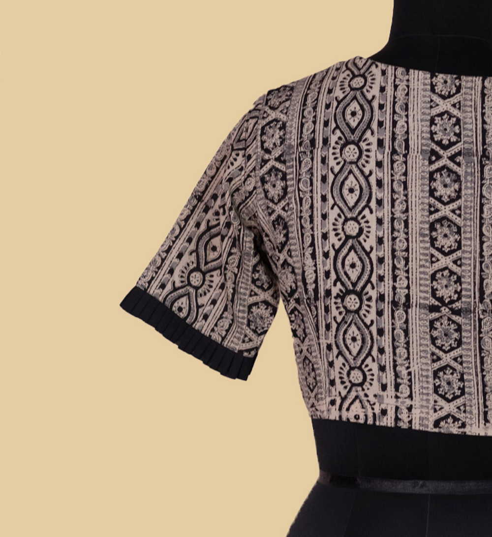 Printed Kalamkari Ruffle Detailing Stitched Blouse - 32,34,36,38,40,42 - Image 6