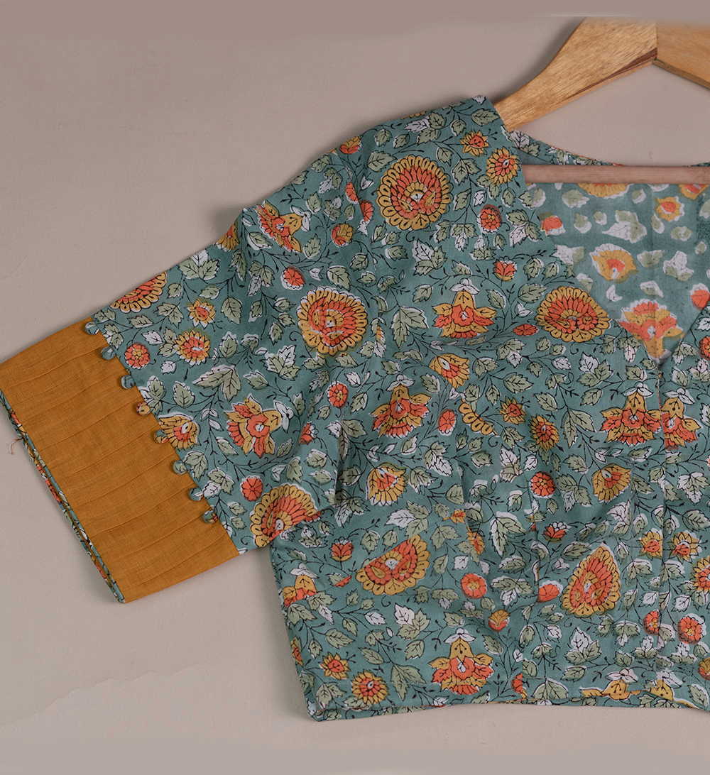Floral Sanganeri with Border Detailing Stitched Blouse - 32,34,36,38,40,42 - Image 2