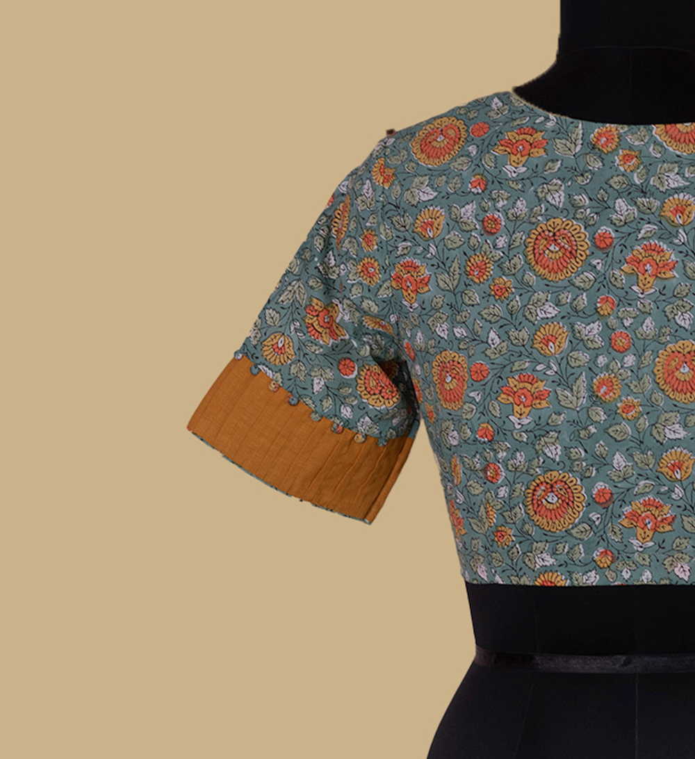 Floral Sanganeri with Border Detailing Stitched Blouse - 32,34,36,38,40,42 - Image 6
