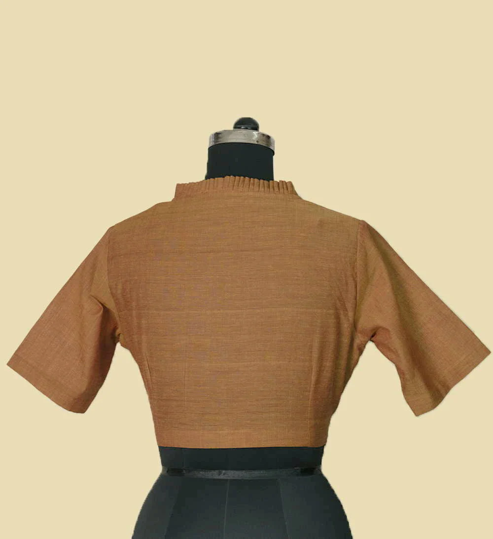 Rust Orange Ruffle Neck Mangalagiri Stitched Blouse - 34,36,38,40,42 - Image 2
