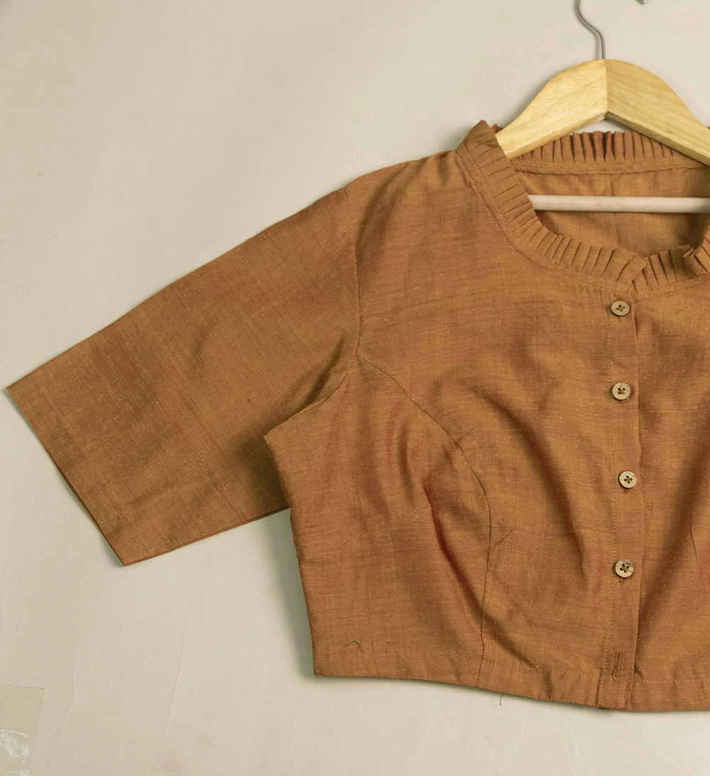 Rust Orange Ruffle Neck Mangalagiri Stitched Blouse - 34,36,38,40,42 - Image 6