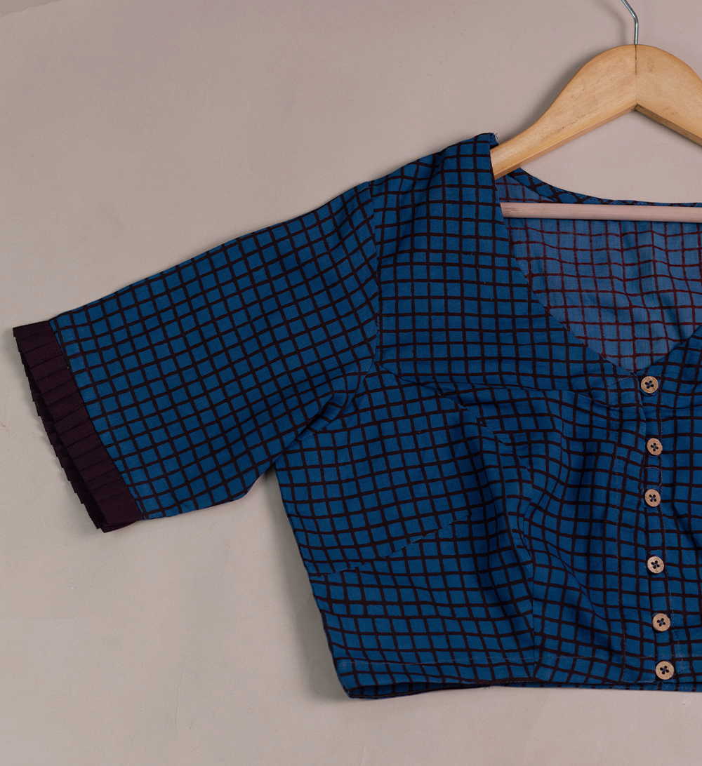 Checkered Bagh Pleated Sleeve Stitched Blouse - 36,38,40,42