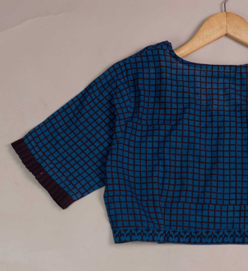 Checkered Bagh Pleated Sleeve Stitched Blouse - 36,38,40,42 - Image 2