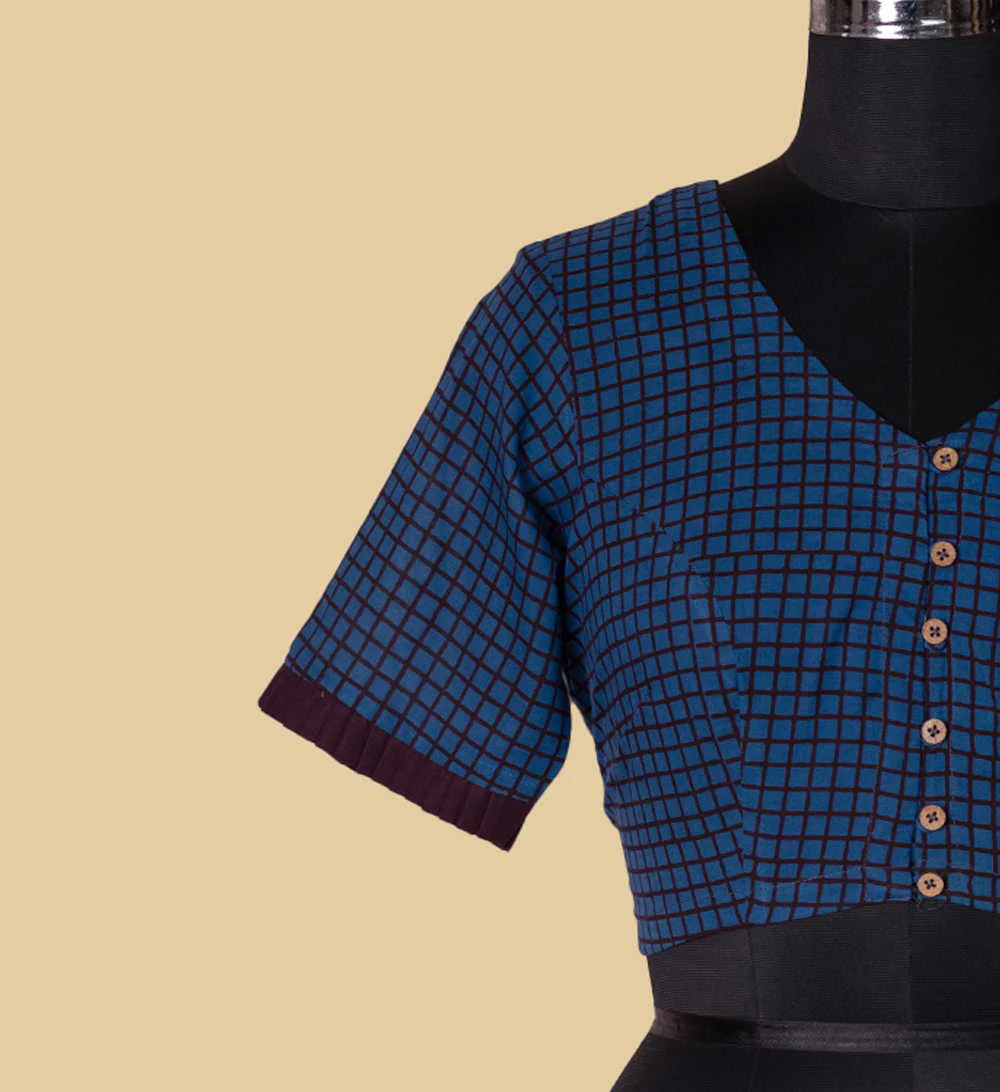 Checkered Bagh Pleated Sleeve Stitched Blouse - 36,38,40,42 - Image 6
