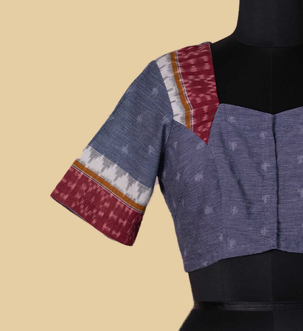 Ikat with Contrast Border Stitched Blouse - 32,34,36,38,40,42 - Image 3