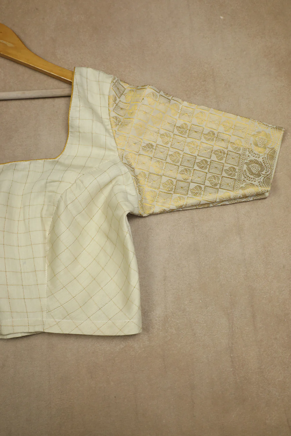 Checks on Cream Banarasi Stitched Blouse - 38,40,42 - Image 2