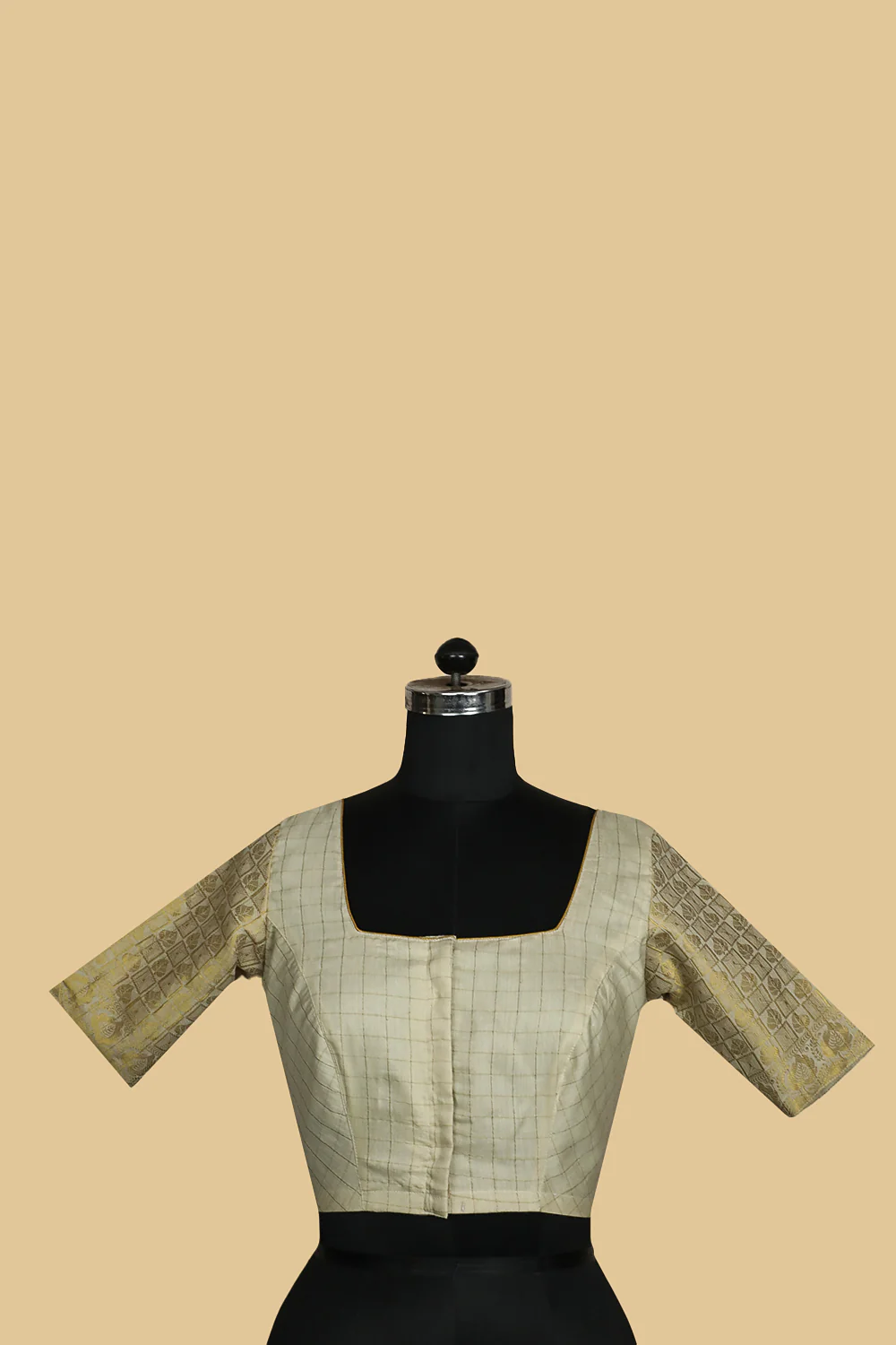 Checks on Cream Banarasi Stitched Blouse - 38,40,42 - Image 3