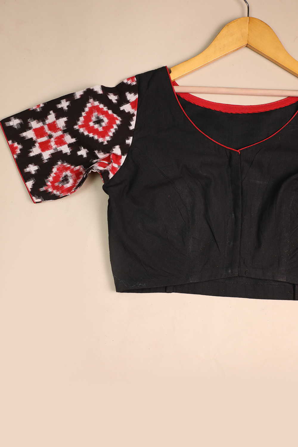 Boat Neck with Ikat Sleeve Stitched Blouse- 32,34,36,40,44 - Image 2