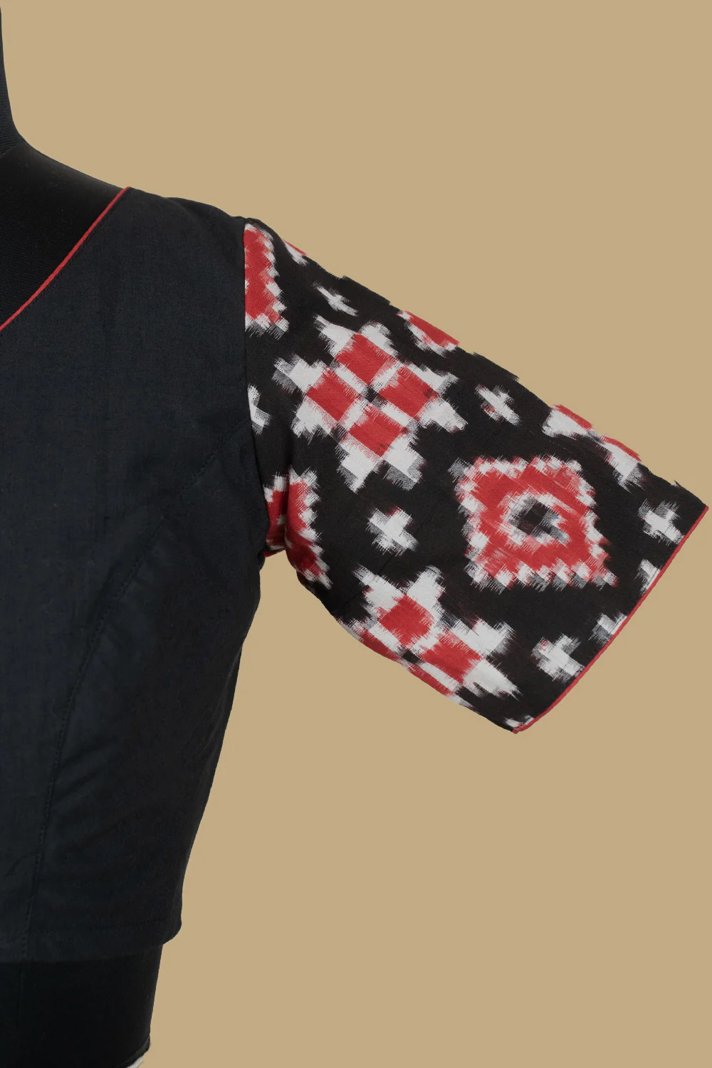 Boat Neck with Ikat Sleeve Stitched Blouse- 32,34,36,40,44 - Image 4