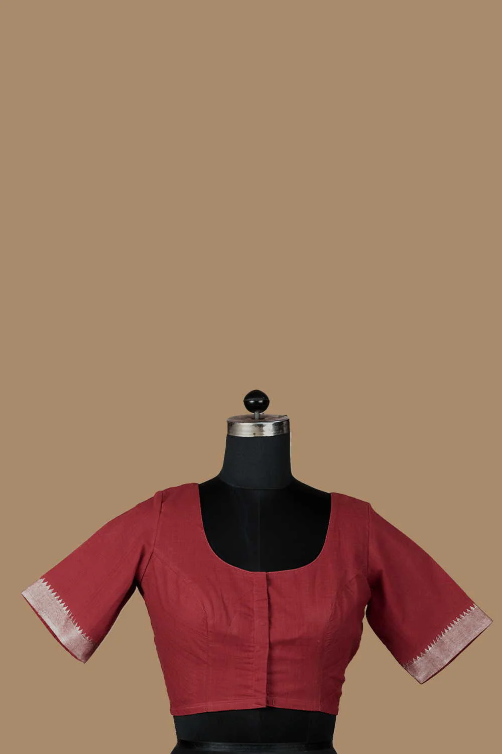 Doubleshade Red with Sliver Zari border Stitched Blouse - 34,36,38,40,42 - Image 3