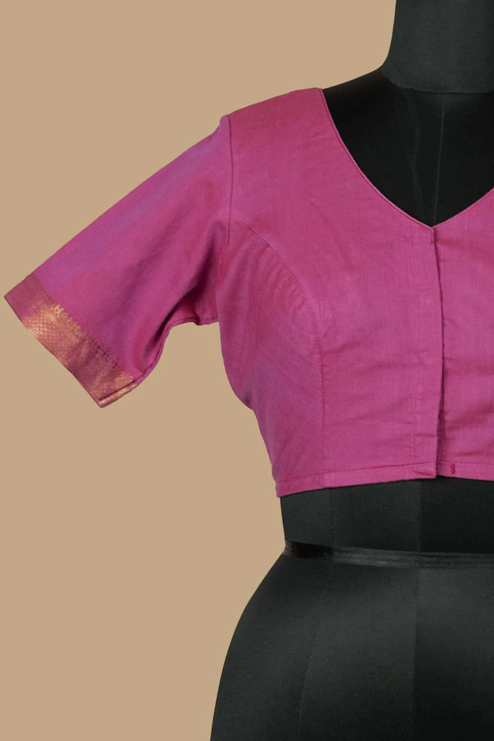 Pink with Zari border Stitched Blouse - 34,36,38,40,42 - Image 3