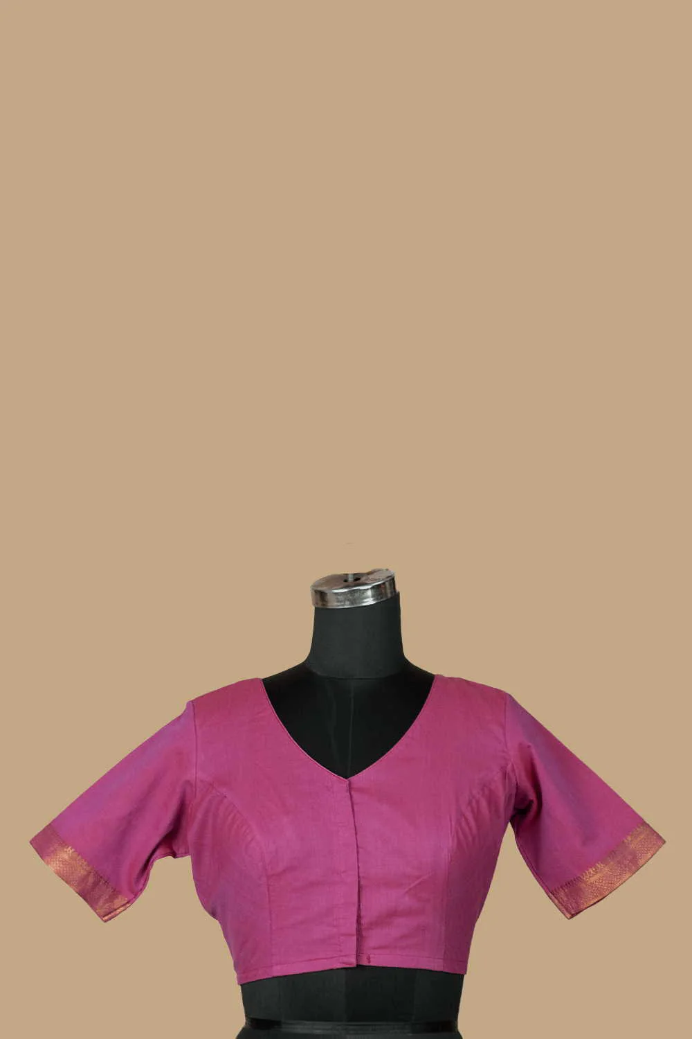 Pink with Zari border Stitched Blouse - 34,36,38,40,42 - Image 4