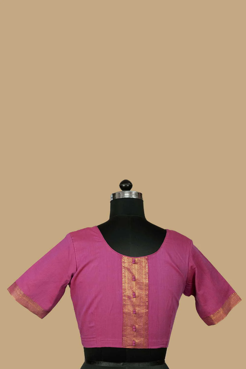 Pink with Zari border Stitched Blouse - 34,36,38,40,42 - Image 5
