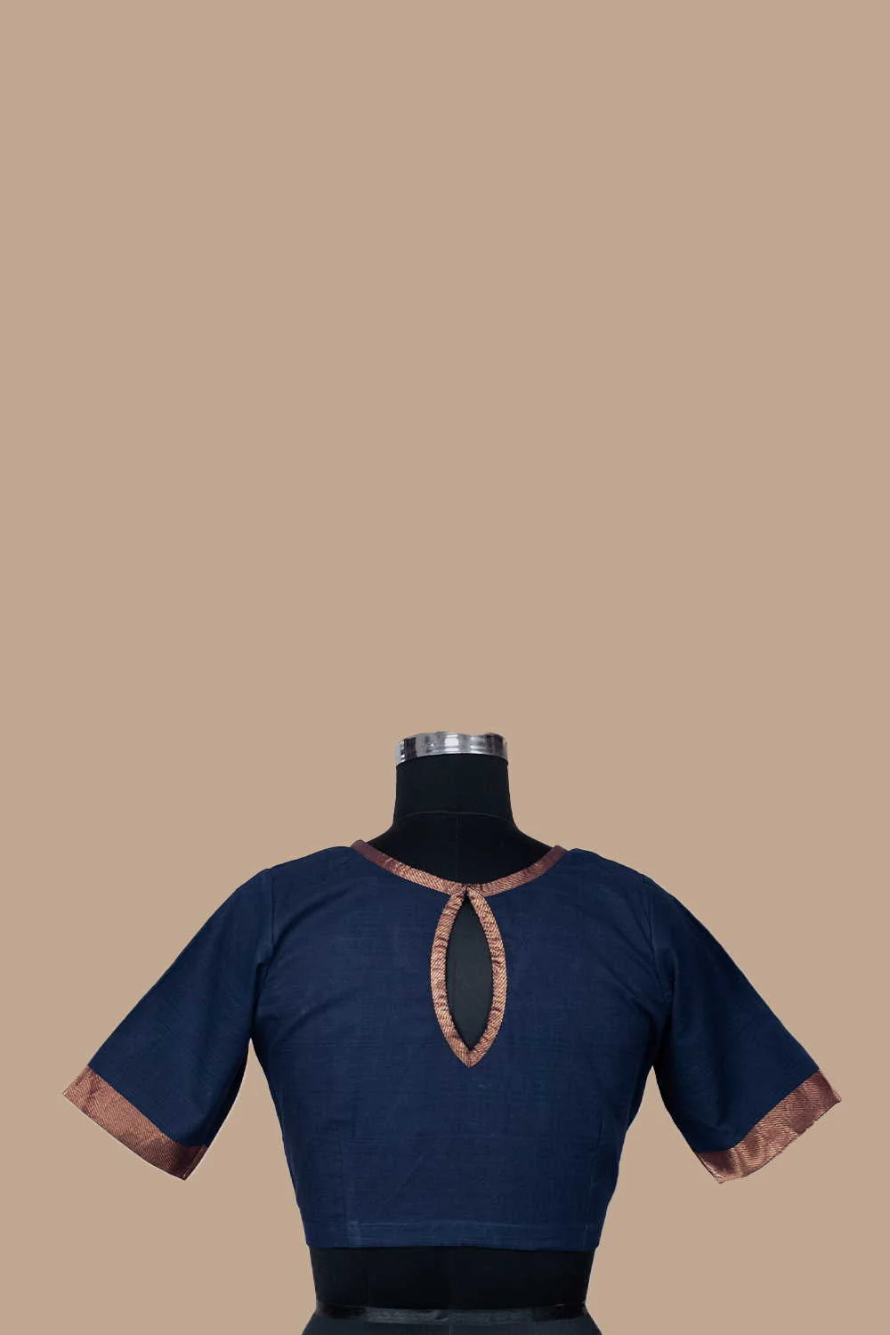 Dark Blue Mangalagiri Stitched Blouse - 32,34,36,38,40,42,44 - Image 3