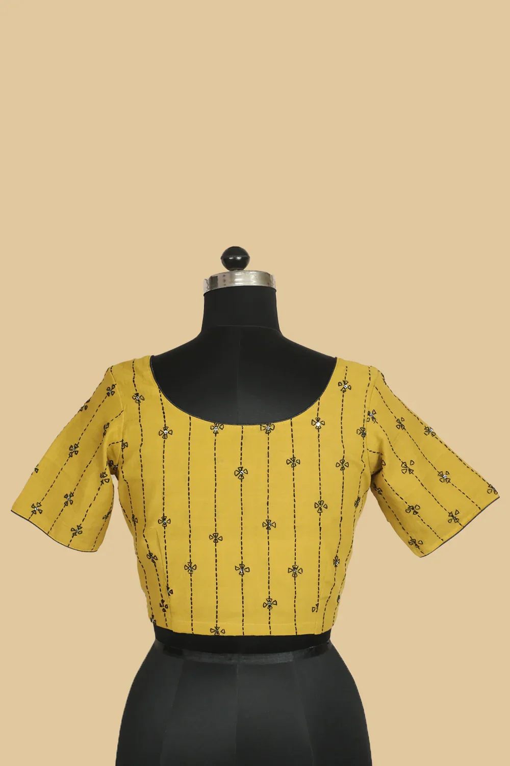 Mustard All Over Sequin Embroidered Cotton Stitched Blouse- 34,36,38,40,42 - Image 4
