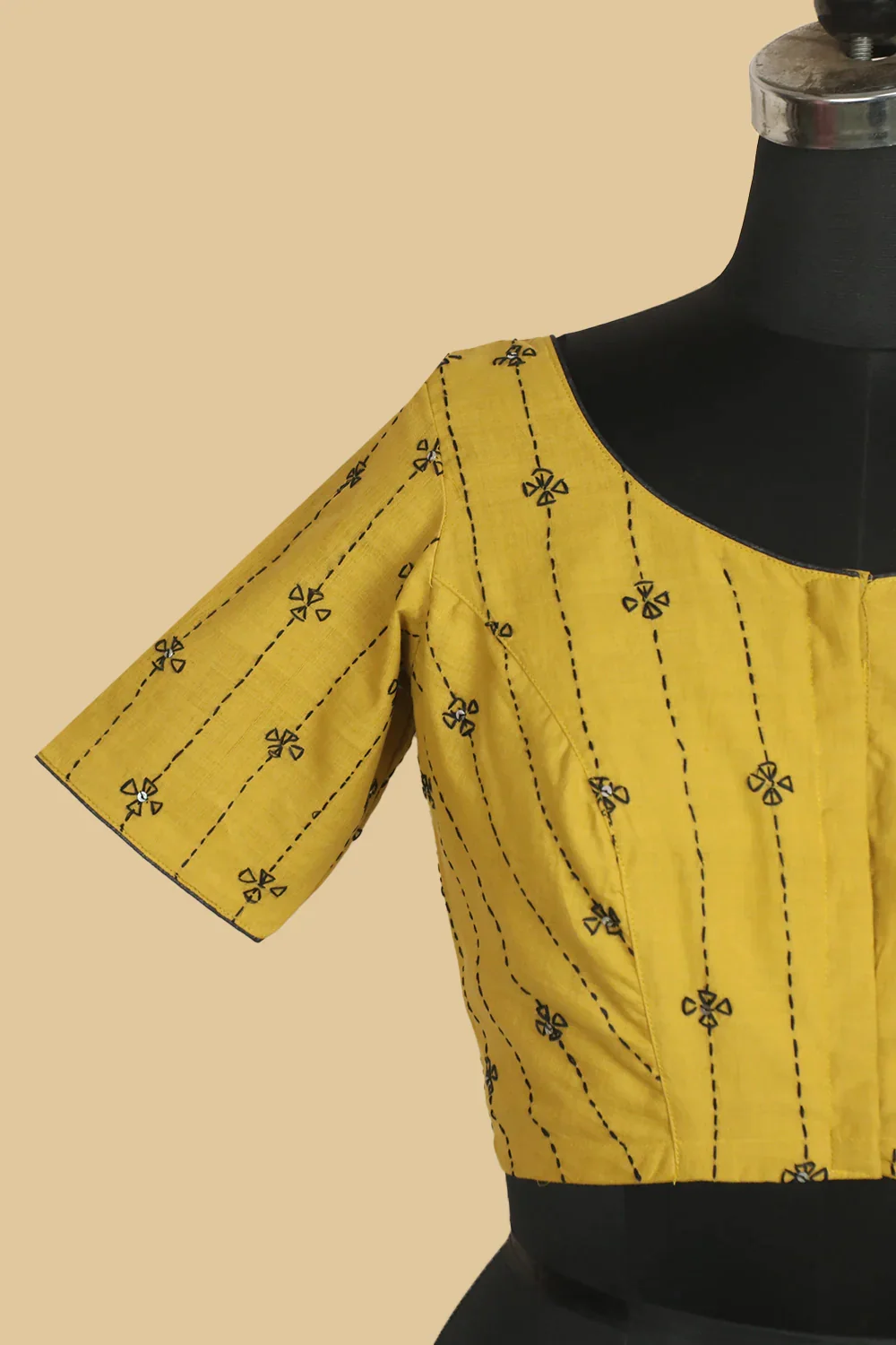 Mustard All Over Sequin Embroidered Cotton Stitched Blouse- 34,36,38,40,42 - Image 5