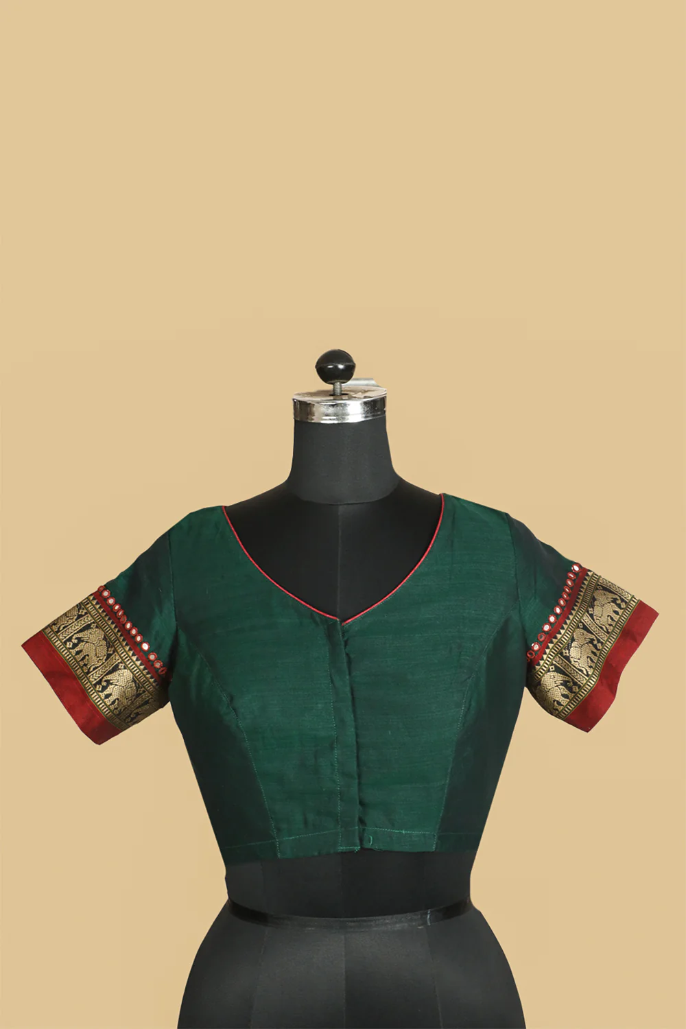 Dark Green Narayanpet Stitched Blouse- 34,36,38,40,42 - Image 4