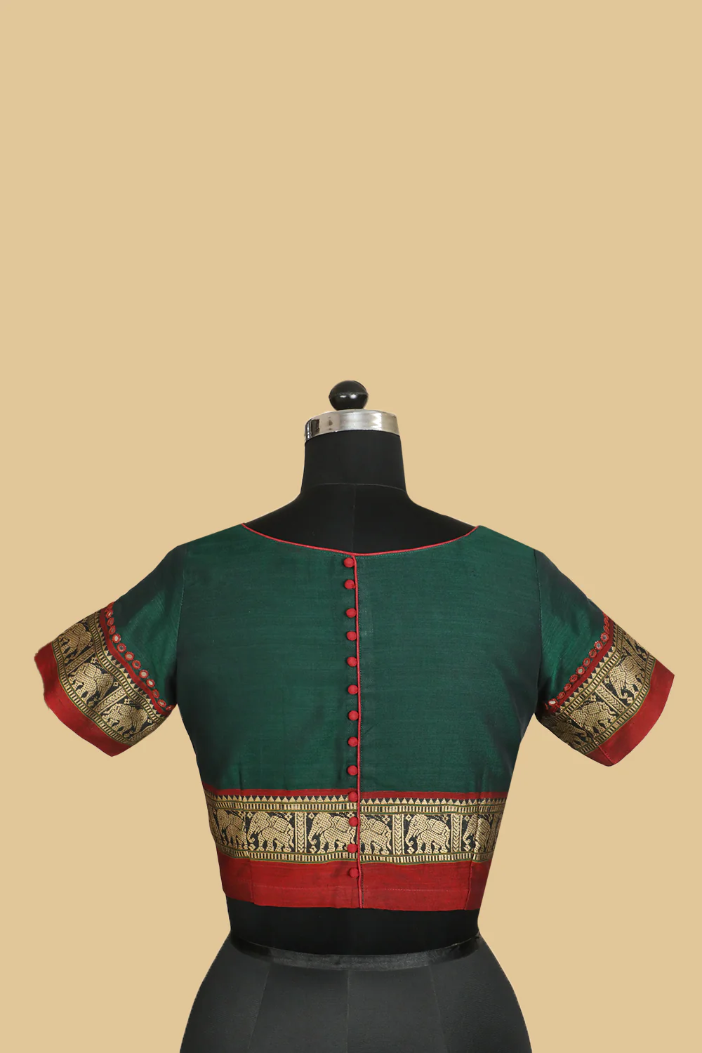 Dark Green Narayanpet Stitched Blouse- 34,36,38,40,42 - Image 5